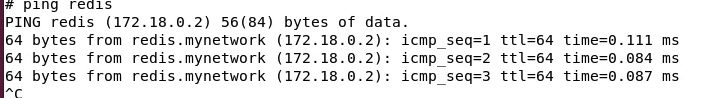 Result of ping redis(success) in connected network